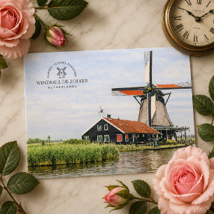 Cartes Pour Fêtes Annuelles Moulin à vent de Zaanse Schans Aquarelle Patrimoin