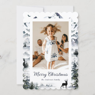 Cartes Pour Fêtes Annuelles Mountain Forest Deer Photo Merry Christmas Card