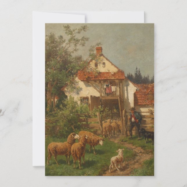 Cartes Pour Fêtes Annuelles Mouton, Berger à la ferme (Devant)