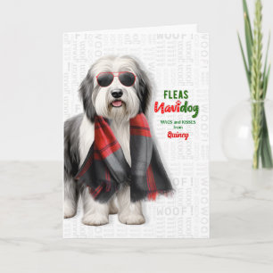 Cartes Pour Fêtes Annuelles Mouton Chien Mignon Drôle Puces Navidog avec Nom
