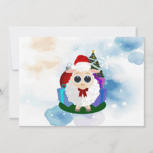 Cartes Pour Fêtes Annuelles Mouton de Noël mignon aquarelle flocon de neige hi