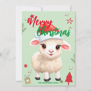 Cartes Pour Fêtes Annuelles Mouton mignon RAM santa Noël Vacances Famille nom