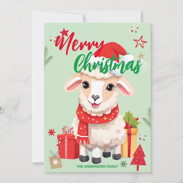 Cartes Pour Fêtes Annuelles Mouton mignon RAM santa Noël Vacances Famille nom (Devant)