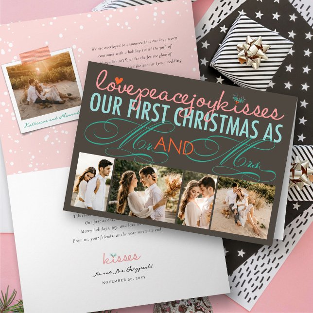 Cartes Pour Fêtes Annuelles Mr. And Mrs First Christmas Photo Collage Mariage (Mr And Mrs First Christmas 4 Photo Collage Wedding Holiday Card @ fat_fa_tin)