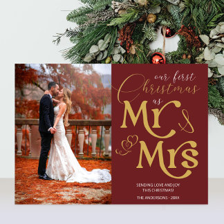 Cartes Pour Fêtes Annuelles Mr & Mrs First Christmas Carmine Red Mariage Photo