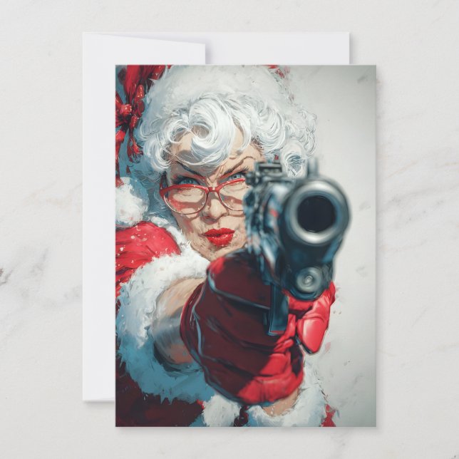 Cartes Pour Fêtes Annuelles Mrs Claus has a Gun Funny Christmas Cards (Devant)