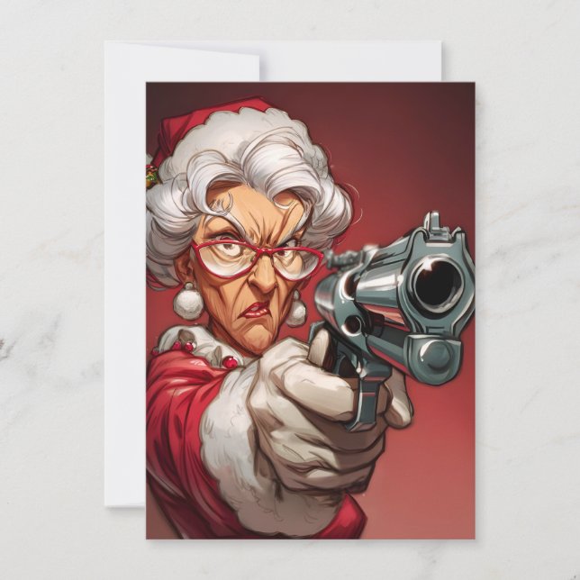 Cartes Pour Fêtes Annuelles Mrs Claus has a Gun Funny Christmas Cards (Devant)