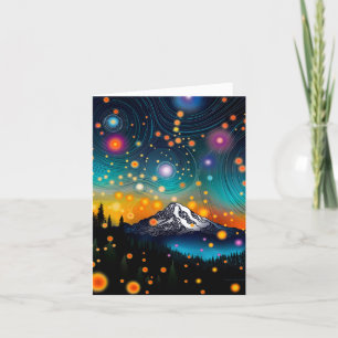 Cartes Pour Fêtes Annuelles Mt Rainier w Soirée Starry Sky et Fleurs sauvages