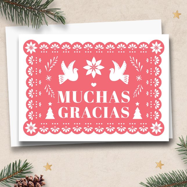 Cartes Pour Fêtes Annuelles Muchas Gracias Papel Picado Merci de Noël (Muchas Gracias Papel Picado Christmas Thank You Card by Fiesta Valley Print)