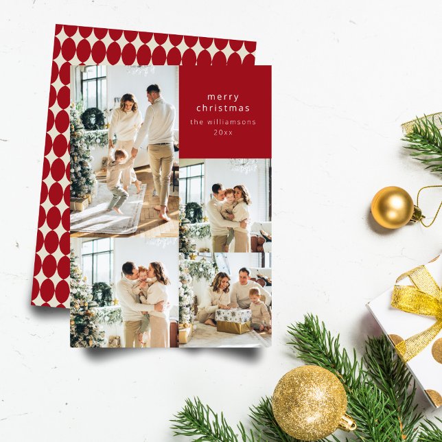 Cartes Pour Fêtes Annuelles Multi Photo Collage Rouge Baubles Retro Noël (Créateur téléchargé)