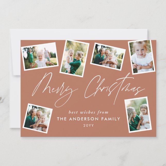 Cartes Pour Fêtes Annuelles Multi photo moderne élégant script de terre cuite  (Devant)