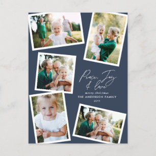 Cartes Pour Fêtes Annuelles Multi photo moderne élégant script marine bleu fêt