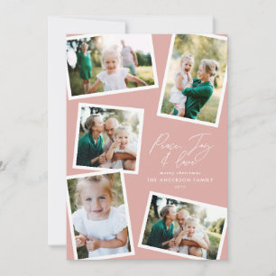 Cartes Pour Fêtes Annuelles Multi photo moderne élégante script blush rose