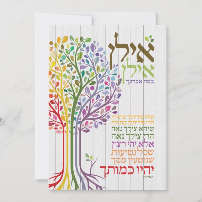 Cartes Pour Fêtes Annuelles Multicolore Judaïque Hébreu Bénédiction Botanique (Devant)