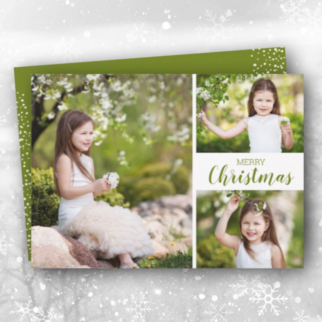 Cartes Pour Fêtes Annuelles Multiple Photo Green Merry Christmas (Créateur téléchargé)
