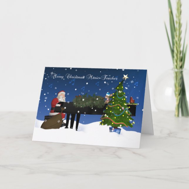 Cartes Pour Fêtes Annuelles Music Teacher Card With Santa Playing Piano (Devant)