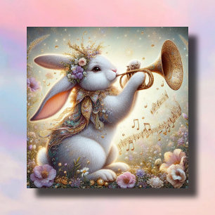Cartes Pour Fêtes Annuelles Musical Bunny Horn Fleurs pastel Pâques