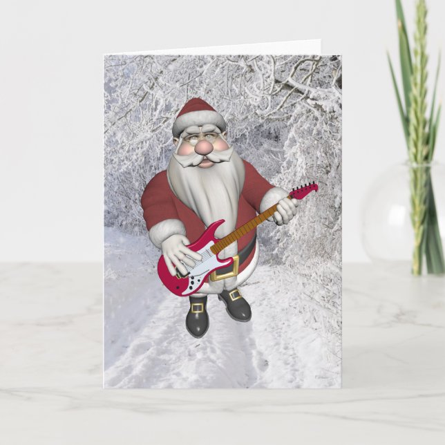 Cartes Pour Fêtes Annuelles Musical Santa Claus With Red Electric Guitar (Devant)