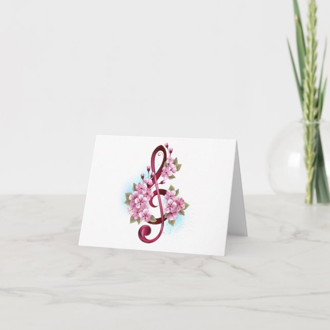 Cartes Pour Fêtes Annuelles Musical treble clef notes with sakura flowers (Devant)
