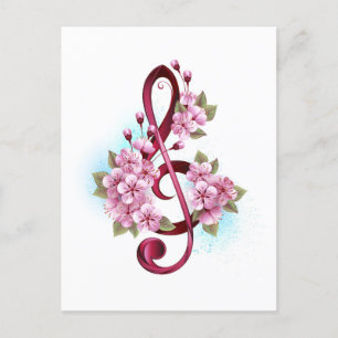 Cartes Pour Fêtes Annuelles Musical treble clef notes with sakura flowers