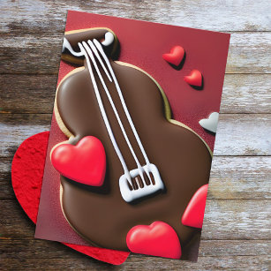 Cartes Pour Fêtes Annuelles Musical Valentine Pun Chocolat Coeurs Violon-tine