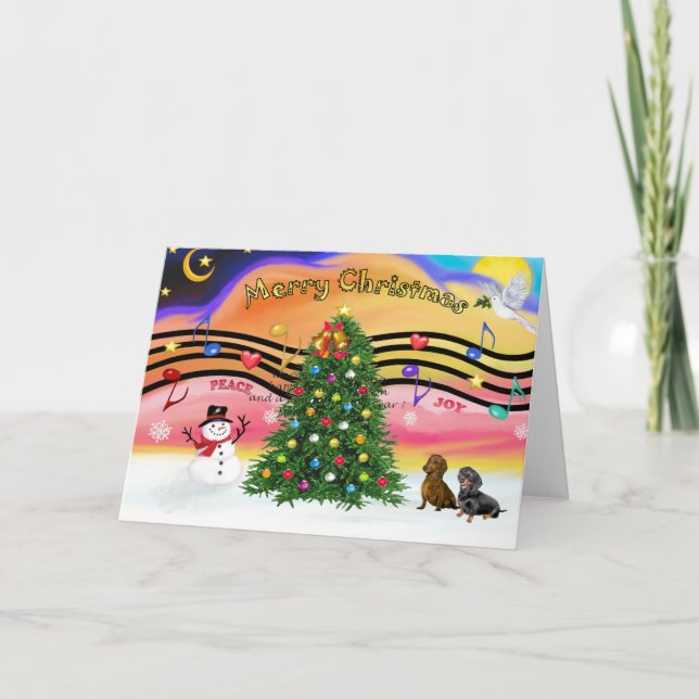 Cartes Pour Fêtes Annuelles Musique de Noël 2 - Dachshunds (deux) (Devant)