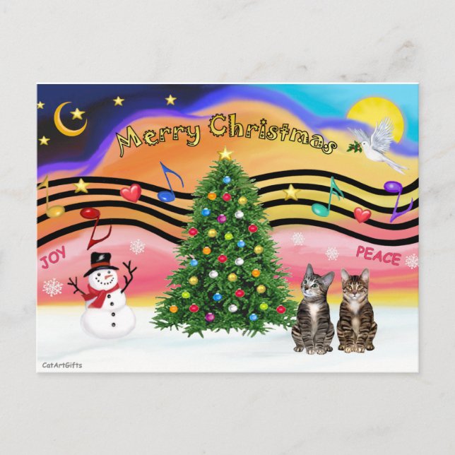 Cartes Pour Fêtes Annuelles Musique de Noël 2 - Deux chats tabby (Devant)
