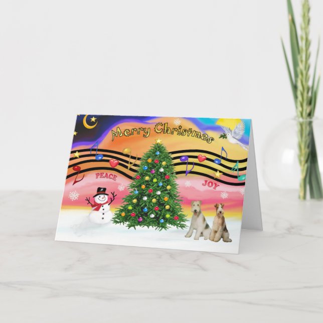 Cartes Pour Fêtes Annuelles Musique de Noël 2 - Fox Terriers (deux fils Haired (Devant)