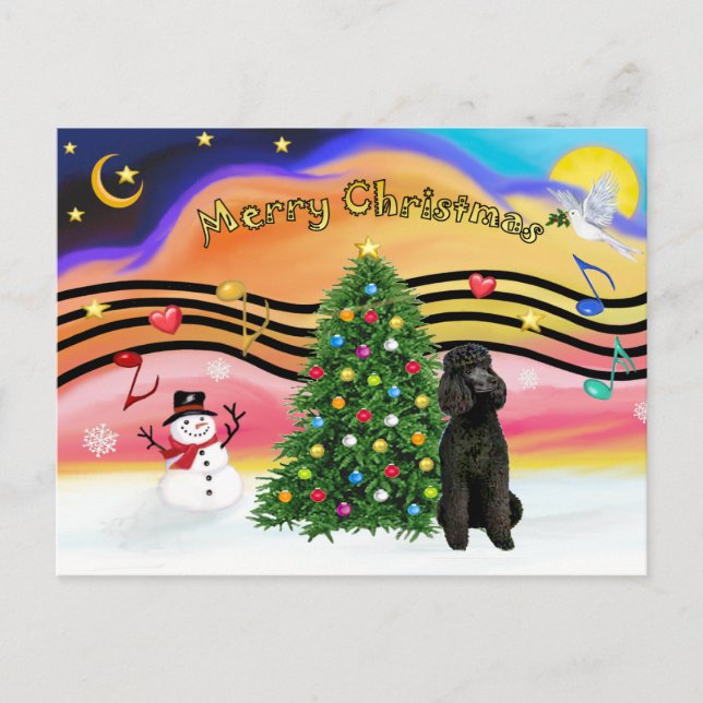 Cartes Pour Fêtes Annuelles Musique de Noël 2 Poodle-Black Standard (Devant)
