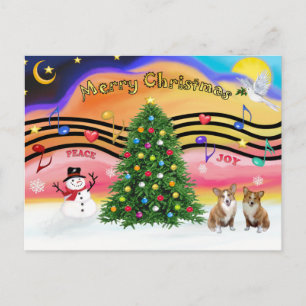 Cartes Pour Fêtes Annuelles Musique de Noël 2 - Welsh Corgi (2 Pembroke)