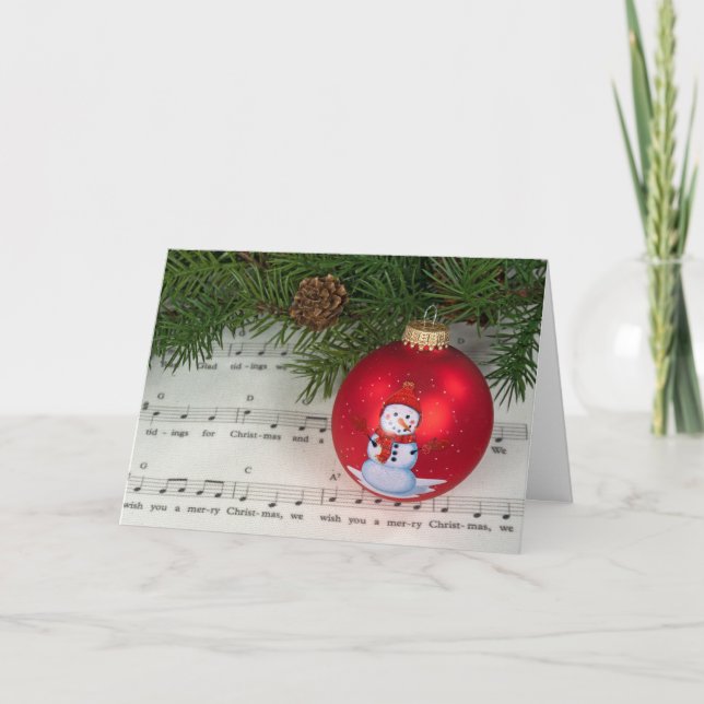Cartes Pour Fêtes Annuelles Musique de Noël avec ornement de Snowman (Devant)