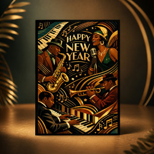 Cartes Pour Fêtes Annuelles Musique Jazz Art Déco Bonne Année