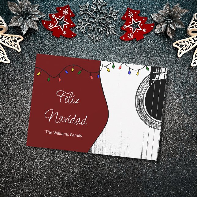 Cartes Pour Fêtes Annuelles Musique Noël Feliz Navidad Guitare Festive Rouge (Créateur téléchargé)