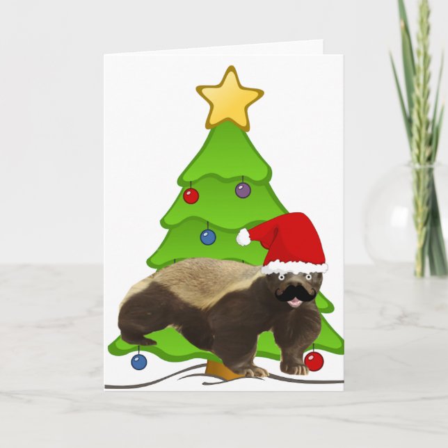 Cartes Pour Fêtes Annuelles Mustache Honey Badger Père Noël (Devant)