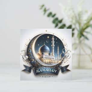 Cartes Pour Fêtes Annuelles Musulman Or Navy Bleu Mosquée Eid Moubarak