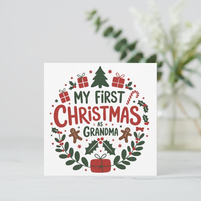 Cartes Pour Fêtes Annuelles My First Christmas As Grandma Family Matching  (Debout devant)