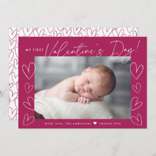 Cartes Pour Fêtes Annuelles My First Valentine's Day Script Fuchsia Photo