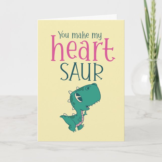 Cartes Pour Fêtes Annuelles My Heart Saur Cute Dinosaur Drôle Saint Valentin (Devant)