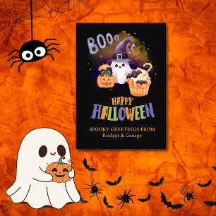 Cartes Pour Fêtes Annuelles Mystic Black Ghost & Pumpkin vœux d'Halloween