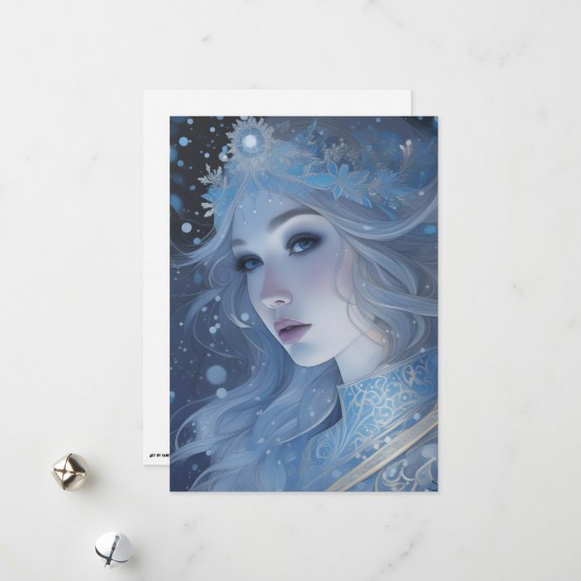 Cartes Pour Fêtes Annuelles Mystical Ice Queen - Imaginaire Winter Goddess Art (Devant/Arrière en situation)