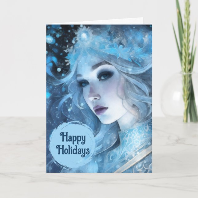 Cartes Pour Fêtes Annuelles Mystical Ice Queen - Imaginaire Winter Goddess Art (Devant)