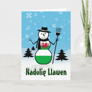 Cartes Pour Fêtes Annuelles Nadolig Llawen Joyeux Noël Pays de Galles Snowman