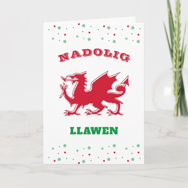 Cartes Pour Fêtes Annuelles Nadolig Llawen Joyeux Noël Rouge Gallois Dragon (Devant)