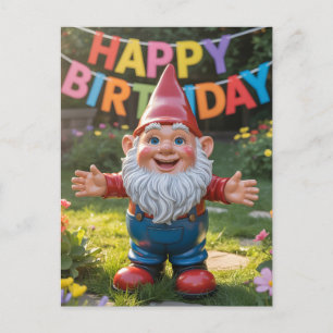 Cartes Pour Fêtes Annuelles Nain de jardin joyeux avec bannière "Joyeux Annive