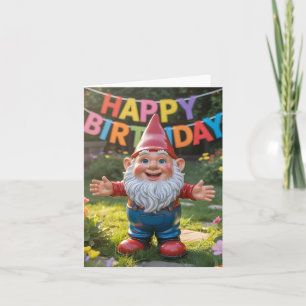 Cartes Pour Fêtes Annuelles Nain de jardin joyeux avec bannière "Joyeux Annive