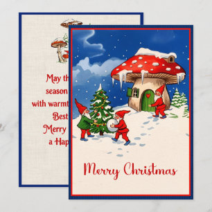 Cartes Pour Fêtes Annuelles Nains de Noël vintage et maisons champignons