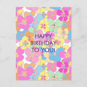 Cartes Pour Fêtes Annuelles Naissance de Neon Retro Floral Rose
