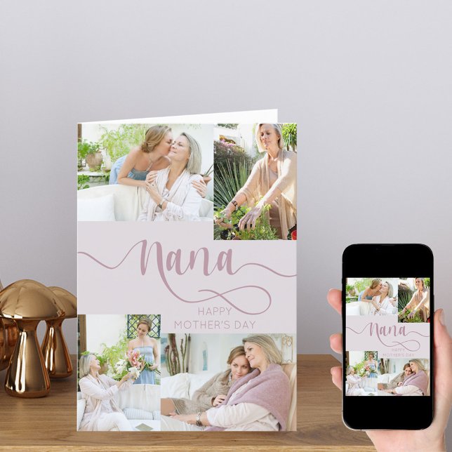 Cartes Pour Fêtes Annuelles Nana Fête des Mères 4 Photo Collage Pink Holiday C (Créateur téléchargé)