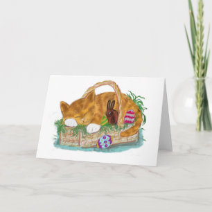 Cartes Pour Fêtes Annuelles Nap de chat dans un panier de Pâques