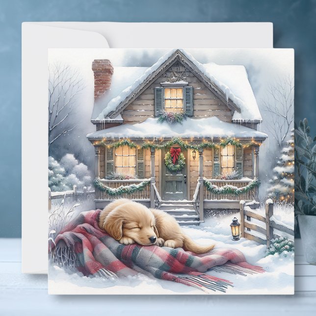 Cartes Pour Fêtes Annuelles Napping Puppy le soir de Noël (Créateur téléchargé)